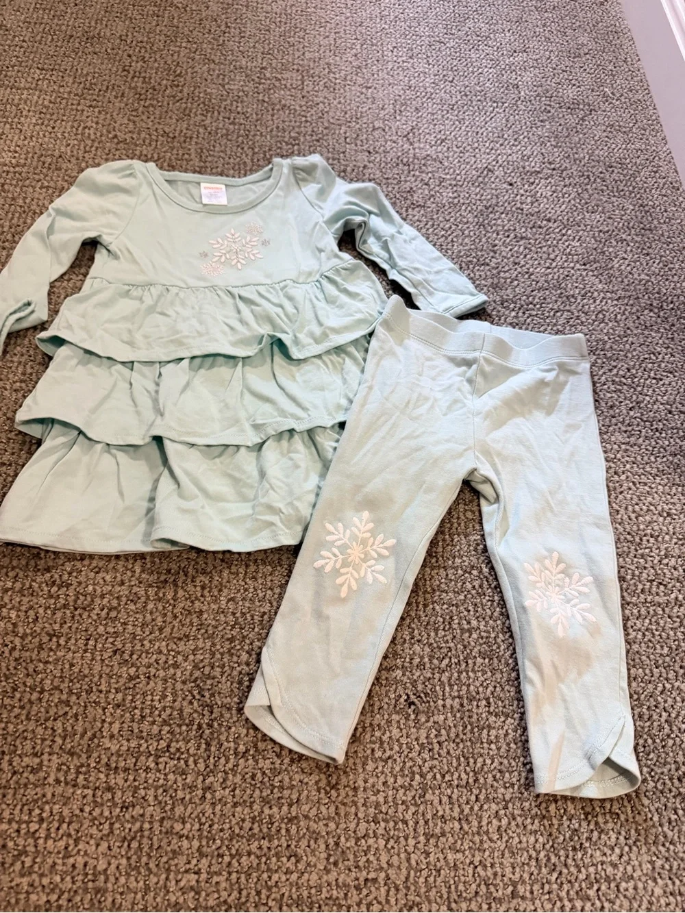 Gymboree Mint Green Ruffled tunic Set with Snowflake Embroidery